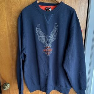 Harley-Davidson Navy Crewneck Sweatshirt with Orange Logo Accent